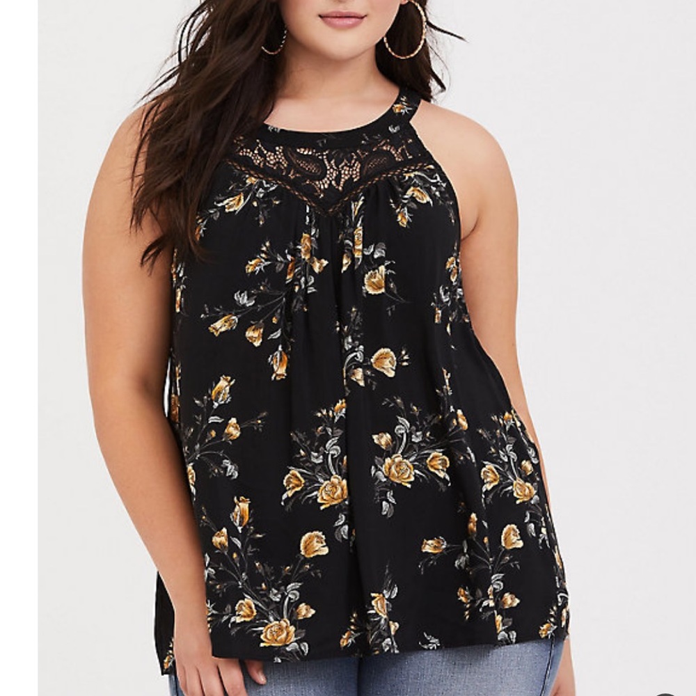 BLACK FLORAL ILLUSION CHALLIS TANK